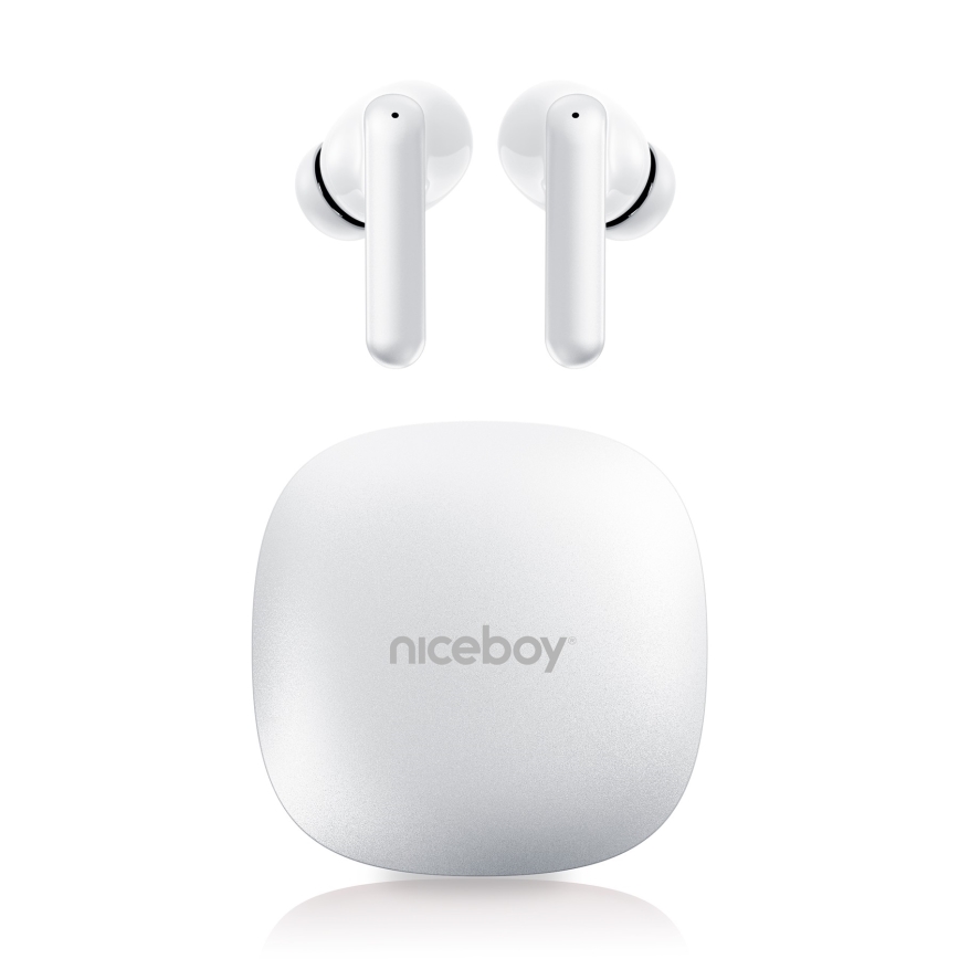 Niceboy Pins 4 PRO - Kabellose Ohrhörer mit ANC 380 mAh + 2x 35 mAh IP54 weiß