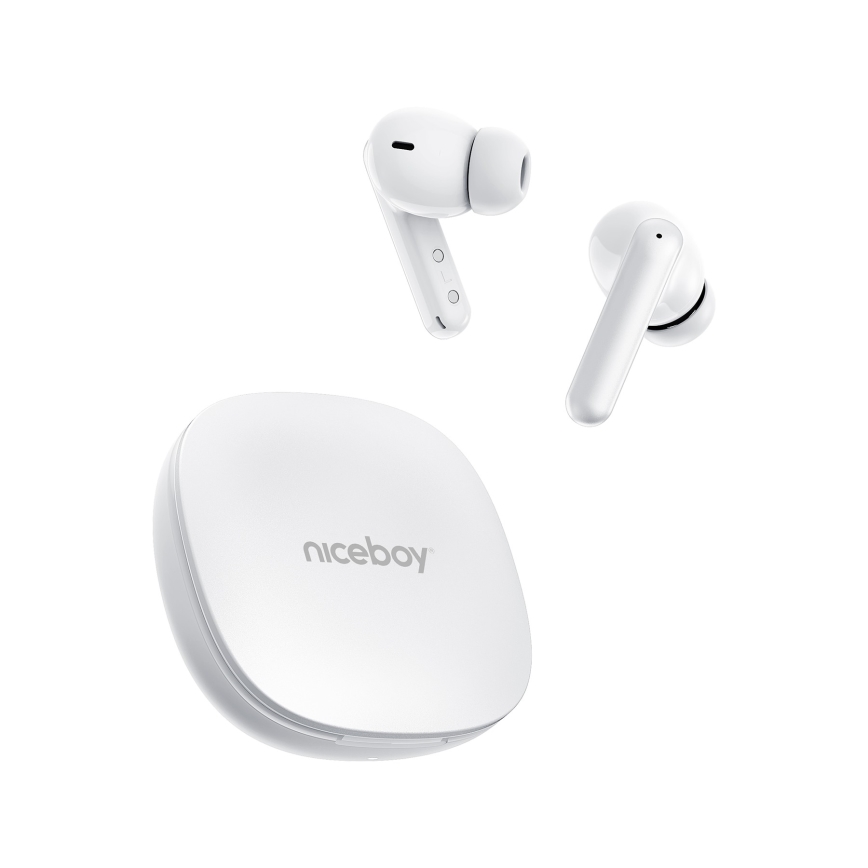 Niceboy Pins 4 PRO - Kabellose Ohrhörer mit ANC 380 mAh + 2x 35 mAh IP54 weiß