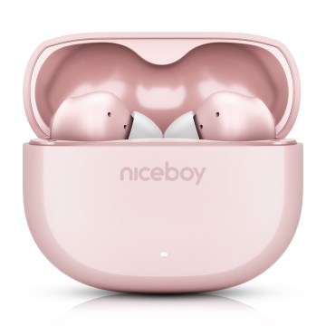 Niceboy Pins 4 - True-Wireless-Kopfhörer mit ANC, 400 mAh + 2×50 mAh, IPX4, rosa