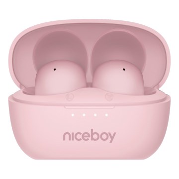 Niceboy Podsie 4 POP - Kabellose Kopfhörer, 400 mAh Ladecase + 2×40 mAh Ohrhörer, IPX4, rosa
