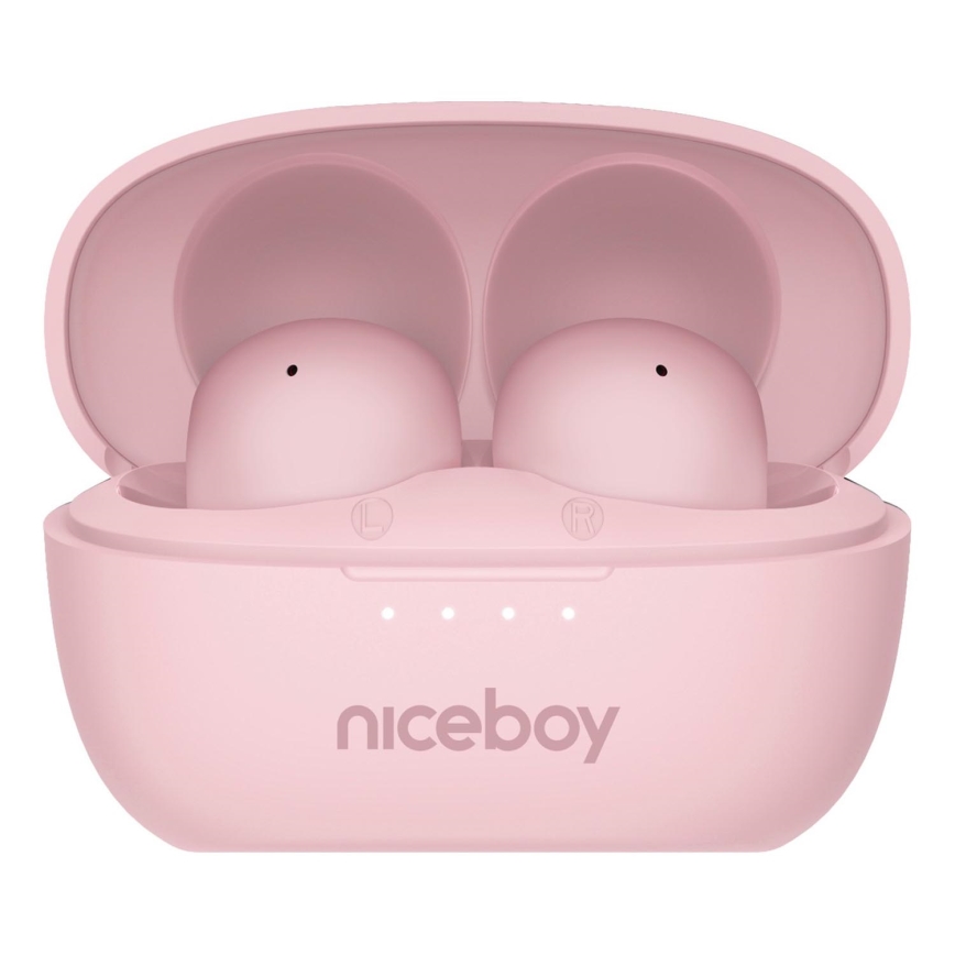 Niceboy Podsie 4 POP - Kabellose Kopfhörer, 400 mAh Ladecase + 2×40 mAh Ohrhörer, IPX4, rosa