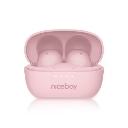 Niceboy Podsie 4 POP - Kabellose Kopfhörer, 400 mAh Ladecase + 2×40 mAh Ohrhörer, IPX4, rosa