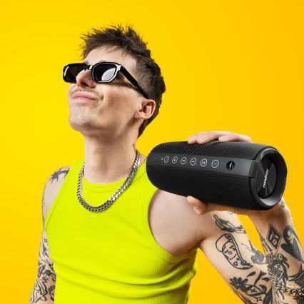 Niceboy Titan 4 - LED Kabelloser Lautsprecher mit Mikrofon und Powerbank-Funktionen 50W/4000 mAh IPX7 schwarz