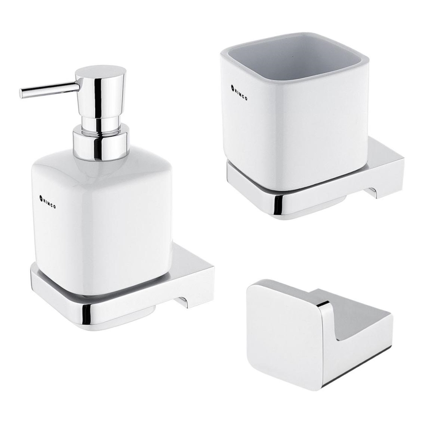 NIMCO MA Set-31K-26 - Seifenspender, Zahnbürstenhalter und Wandhaken für die Wandmontage MAYA 320 mm weiß/glänzendes Chrom