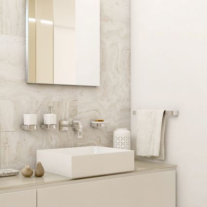 NIMCO NK Set-31K-26 - Seifenspender, Zahnbürstenhalter und Wandhaken für die Wandmontage NIKAU 320 mm weiß/glänzendes Chrom