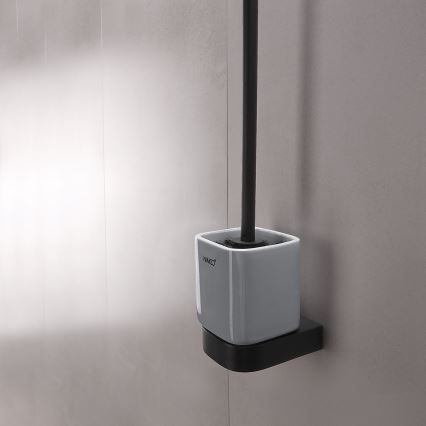 NIMCO NKC Set-94KN-90 - Toilettenbürste wandmontiert und Toilettenpapierhalter NIKAU weiß/matt schwarz