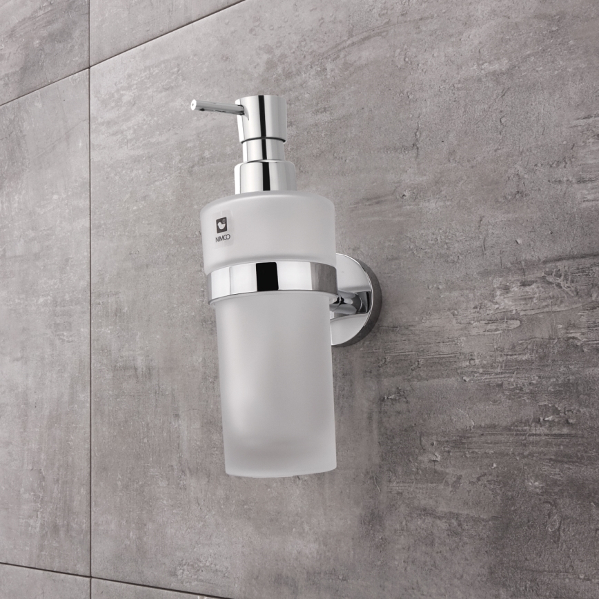 NIMCO UN Set-31W-26 - Seifenspender, Zahnbürstenhalter und Wandhaken für die Wandmontage UNIX 250 mm matt Glas/glänzendes Chrom