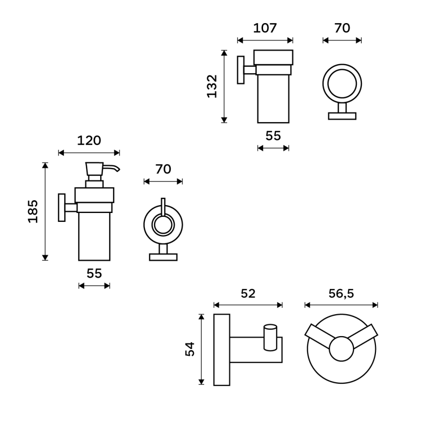 NIMCO UN Set-31W-26 - Seifenspender, Zahnbürstenhalter und Wandhaken für die Wandmontage UNIX 250 mm matt Glas/glänzendes Chrom