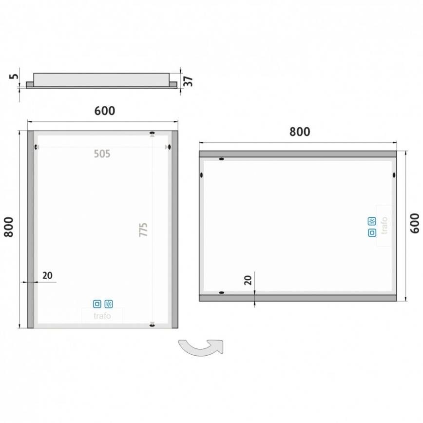 NIMCO ZP 11002VX - LED-dimmbarer, hinterleuchteter Badezimmerspiegel LED/24W/230V 3000-6500K 80x60 cm IP44