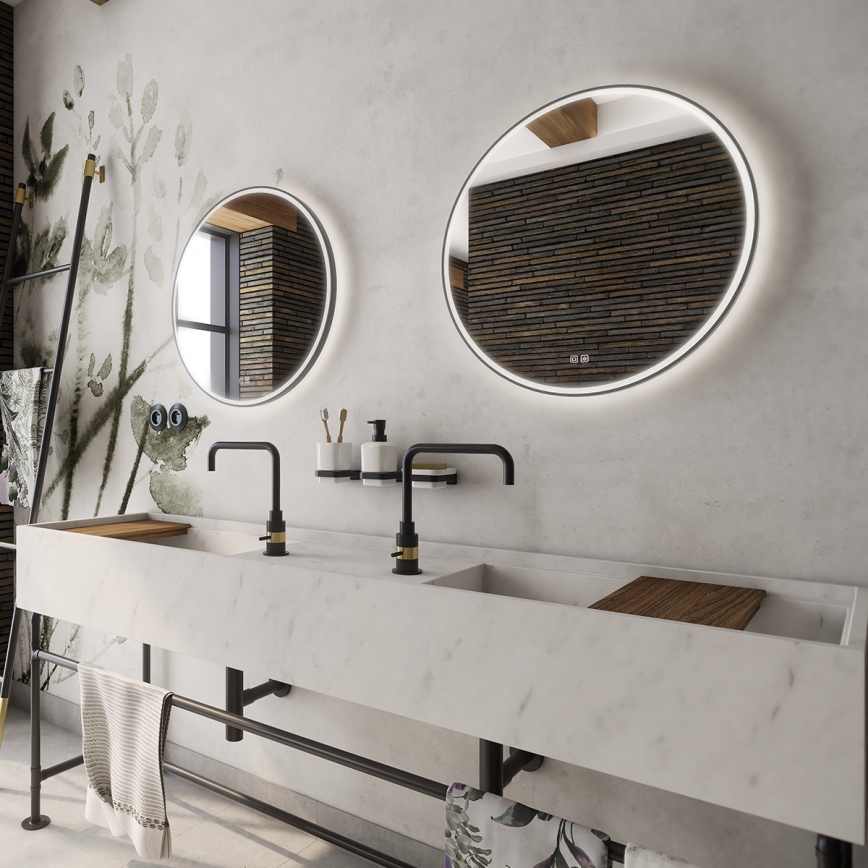 NIMCO ZPC 28001RVX-90 - Dimmbarer, hinterleuchteter Badezimmerspiegel LED/33 W/230 V 3000-6500 K Durchmesser 70 cm matt schwarz IP44