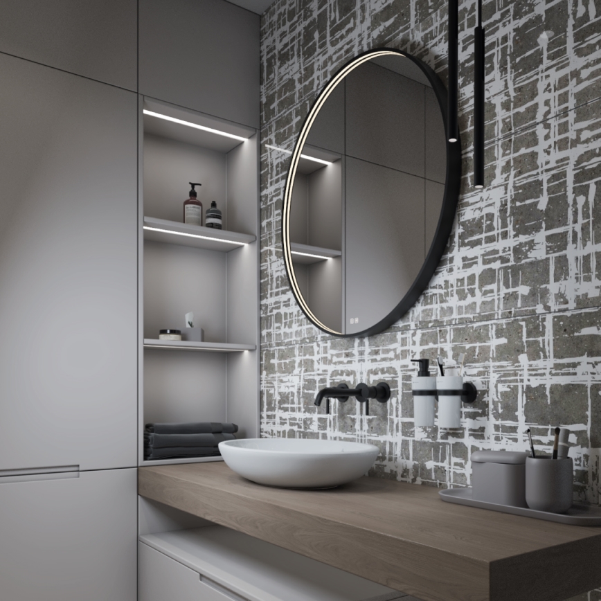 NIMCO ZPC 31000RVX-90 - LED dimmbarer, hintergrundbeleuchteter Badezimmerspiegel LED/20W/230V 3000-6500K Ø 60 cm matt schwarz IP44