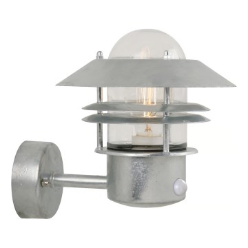 Nordlux - Outdoor-Wandleuchte mit Sensor BLOKHUS 1xE27/60W/230V IP54 silbern