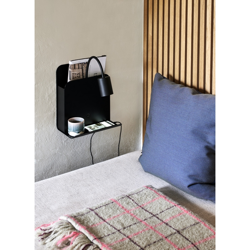 Nordlux - Wandleuchte mit Spot, Ablage und USB ROOMI 1xGU10/8W/230V schwarz