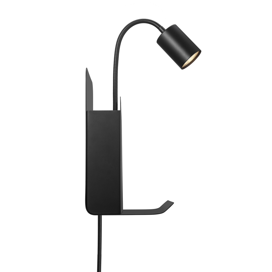 Nordlux - Wandleuchte mit Spot, Ablage und USB ROOMI 1xGU10/8W/230V schwarz