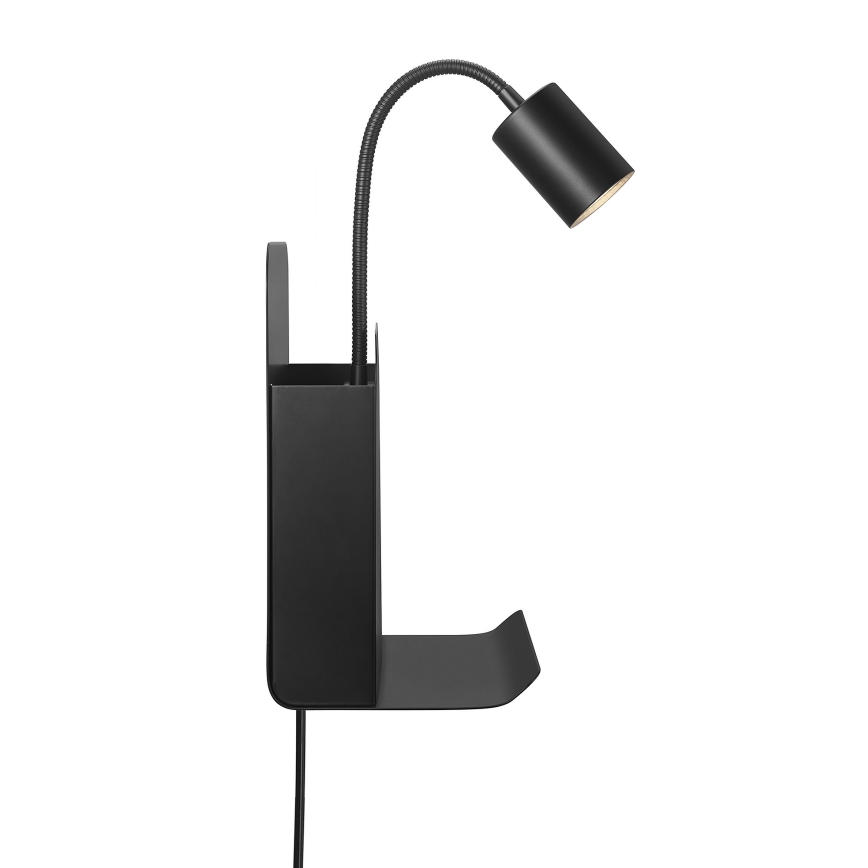 Nordlux - Wandleuchte mit Spot, Ablage und USB ROOMI 1xGU10/8W/230V schwarz
