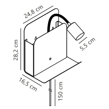 Nordlux - Wandleuchte mit Spot, Ablage und USB ROOMI 1xGU10/8W/230V schwarz