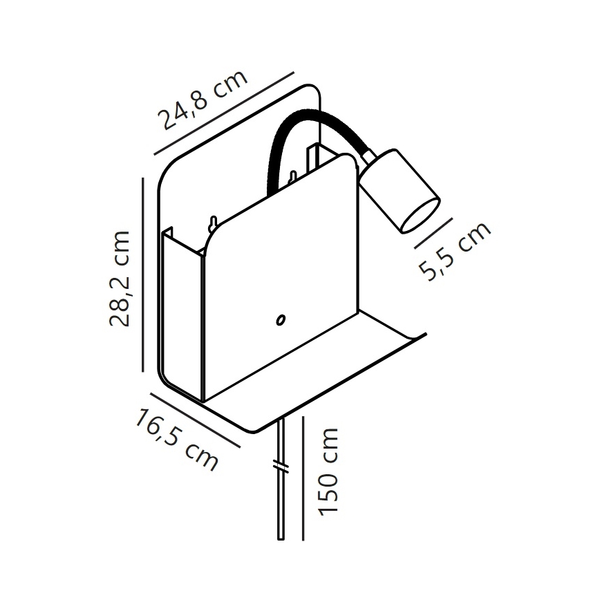 Nordlux - Wandleuchte mit Spot, Ablage und USB ROOMI 1xGU10/8W/230V schwarz