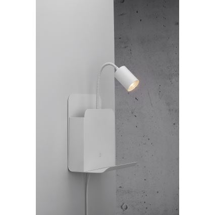 Nordlux - Wandleuchte mit Spot, Ablage und USB ROOMI 1xGU10/8W/230V Weiß
