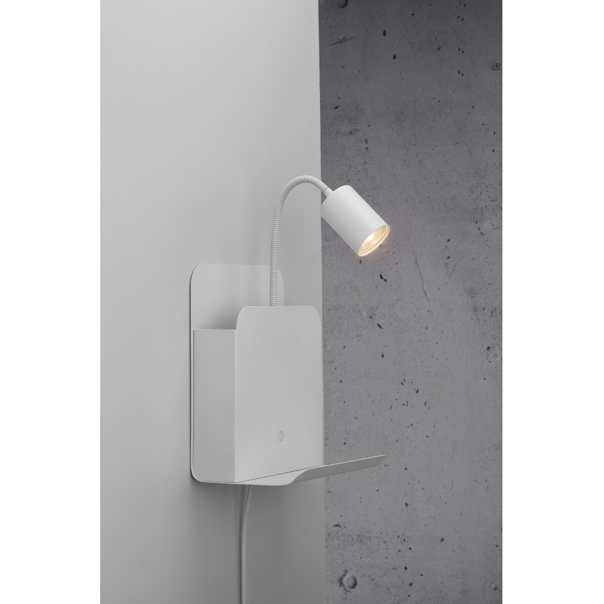 Nordlux - Wandleuchte mit Spot, Ablage und USB ROOMI 1xGU10/8W/230V Weiß