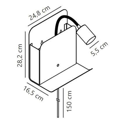 Nordlux - Wandleuchte mit Spot, Ablage und USB ROOMI 1xGU10/8W/230V Weiß