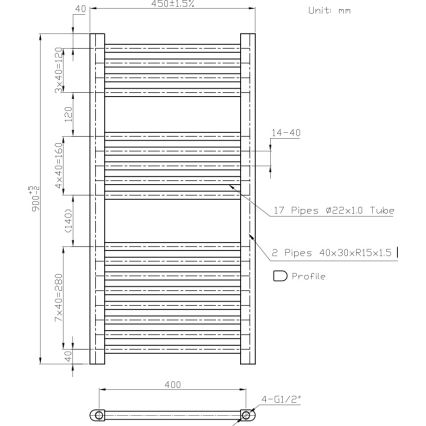 Novaservis - Bad-Handtuchheizkörper 365W/230V 90x45 cm, weiß, gerade