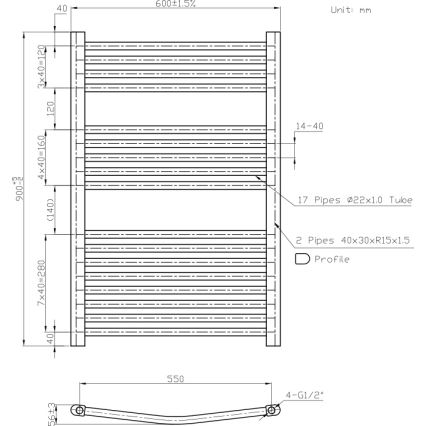 Novaservis - Bad-Handtuchheizkörper 478W/230V 90x60 cm weiß, abgerundet