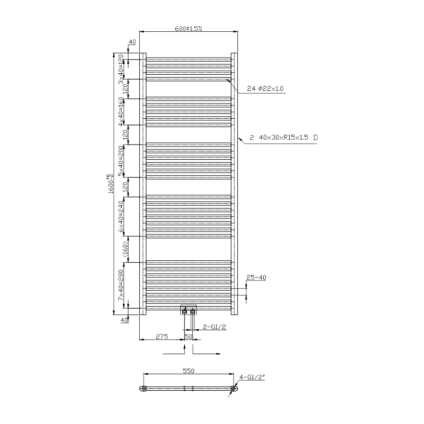 Novaservis - Badheizkörper (Leiter) 544W/230V 160x60 cm, glänzender Chrom, gerade
