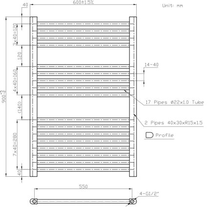 Novaservis - Bad-Leiterheizkörper 478W/230V 90x60 cm weiß, gerade