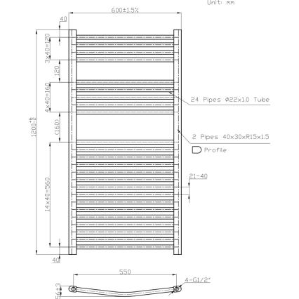Novaservis - Handtuchheizkörper 644W/230V 120x60 cm weiß abgerundet
