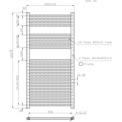 Novaservis - Handtuchheizkörper (Leiter) 644W/230V 120x60 cm weiß, gerade