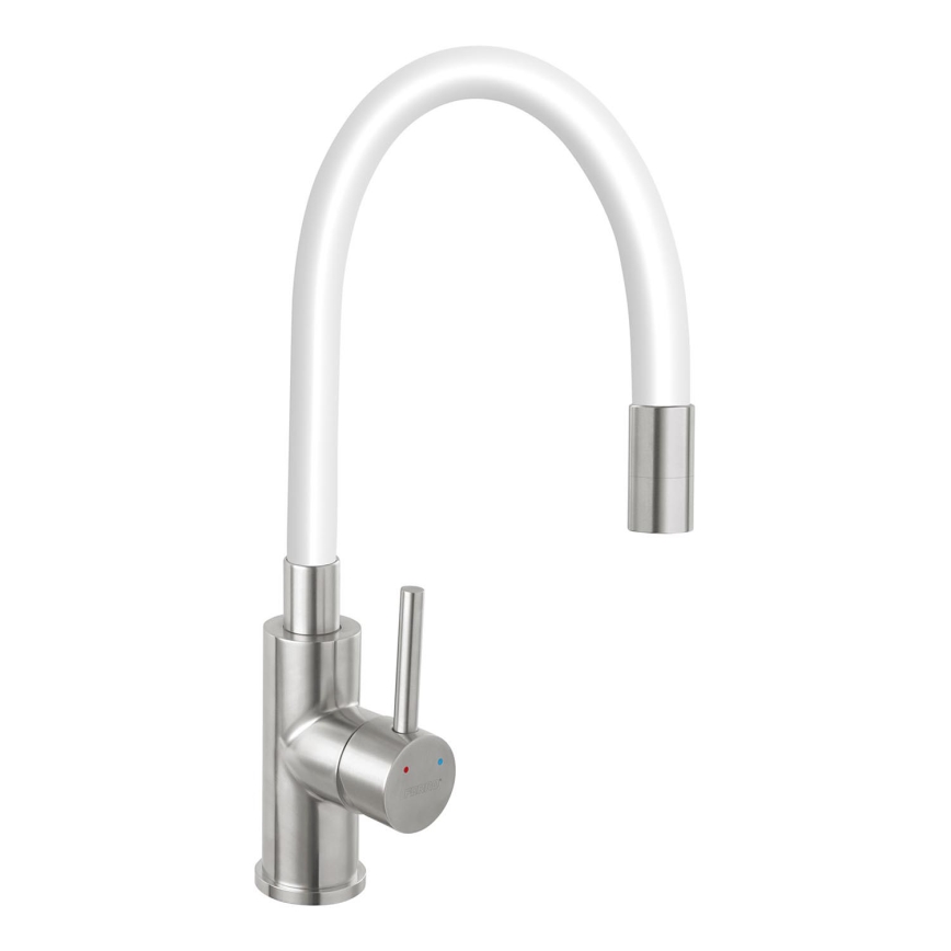 Novaservis - Wasserhahn (Armatur) mit flexiblem Arm Edelstahl/weiß