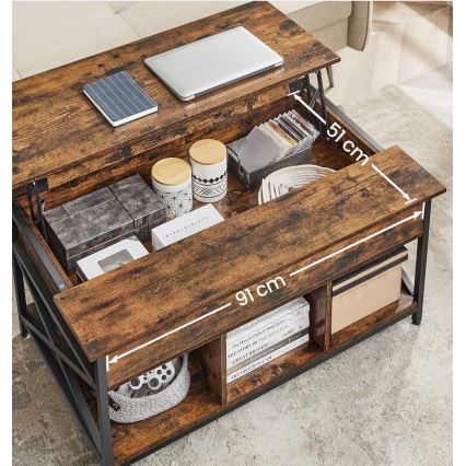 NYRO Couchtisch mit Hebefunktion, braun/schwarz