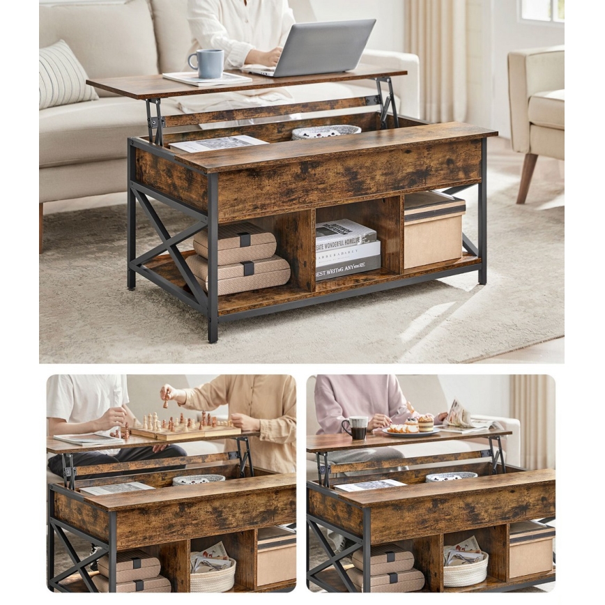 NYRO Couchtisch mit Hebefunktion, braun/schwarz