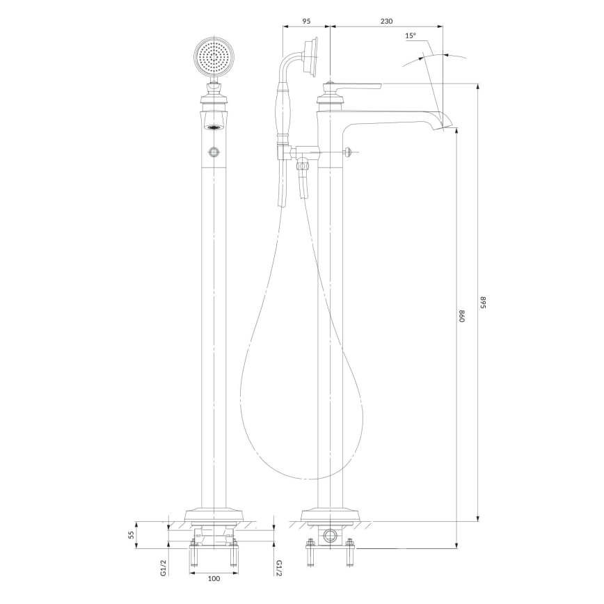 OMNIRES AM5233CR - Freistehendes Badewannenset mit Armatur ARMANCE in glänzendem Chrom