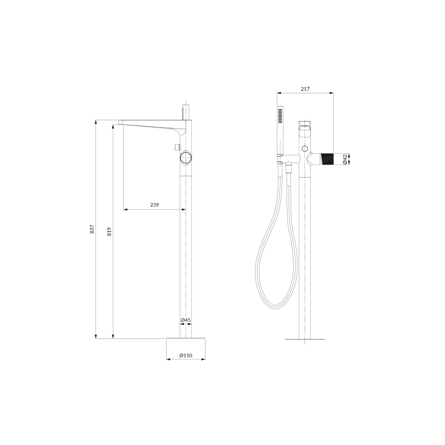 OMNIRES CT8033CR - Freistehendes Badewannenset mit CONTOUR Armatur, glänzender Chrom