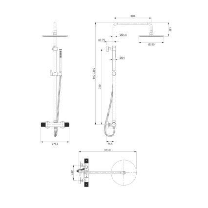 OMNIRES CT8044CR - Duschgarnitur mit thermostatischer Armatur CONTOUR glänzendes Chrom