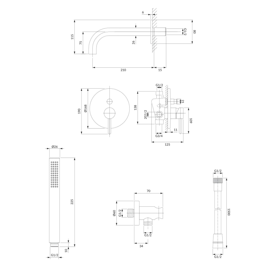 OMNIRES SYSYW01CR - Badewannengarnitur mit Unterputz-Armatur Y glänzendes Chrom
