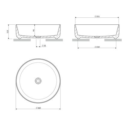 OMNIRES TULSA355BP - Aufsatzwaschbecken TULSA Ø 36 cm Keramik/hochglänzend weiß