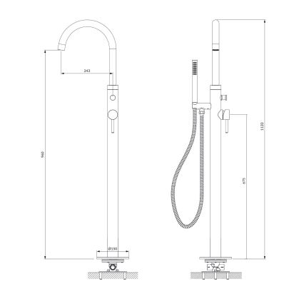 OMNIRES Y1233CR - Freistehendes Badewannenset mit Armatur Y Hochglanzchrom