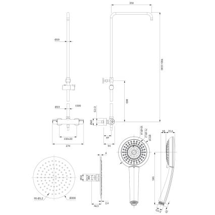 OMNIRES Y1244X/6CR - Duschgarnitur mit thermostatischer Armatur Y glänzendes Chrom