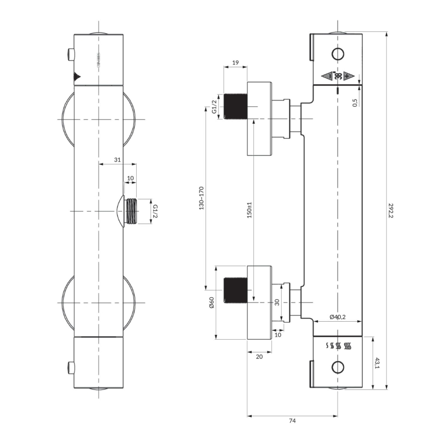 OMNIRES Y1246XCR - Thermostatische Duscharmatur Y glänzendes Chrom