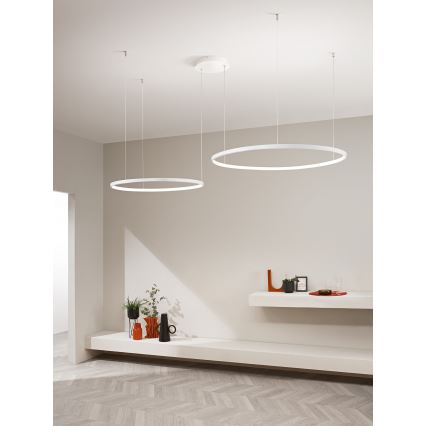 Ondaluce - LED-dimmbare Pendelleuchte an Drahtseil SOEL LED/28W/230V + LED/38W 3000/4000K Ø 80/60 cm weiß