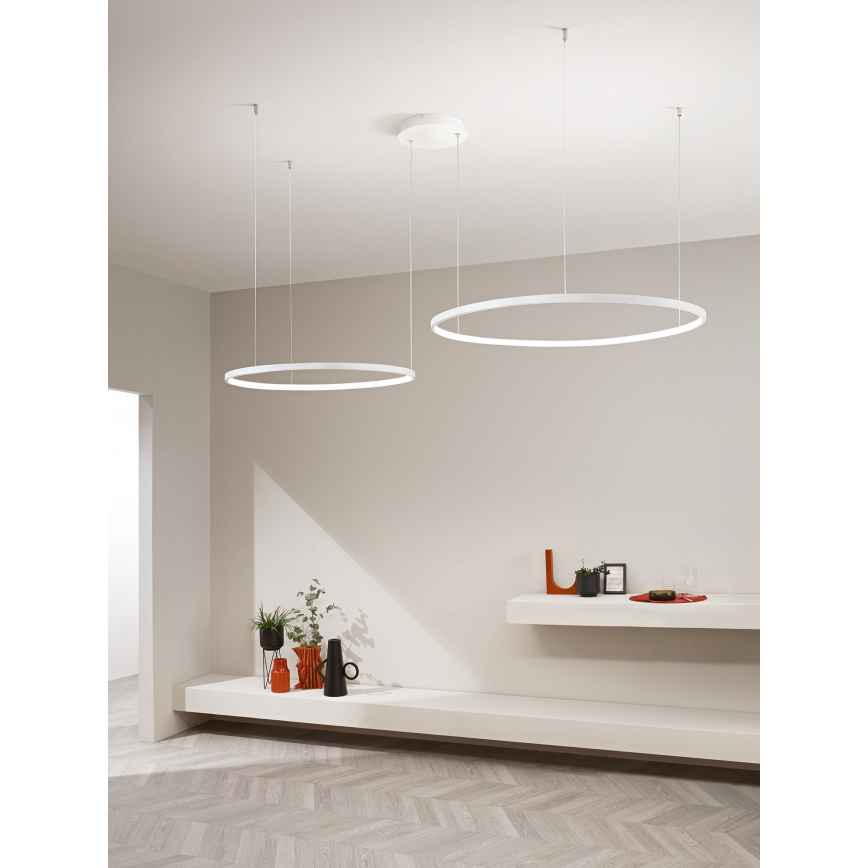 Ondaluce - LED-dimmbare Pendelleuchte an Drahtseil SOEL LED/28W/230V + LED/38W 3000/4000K Ø 80/60 cm weiß