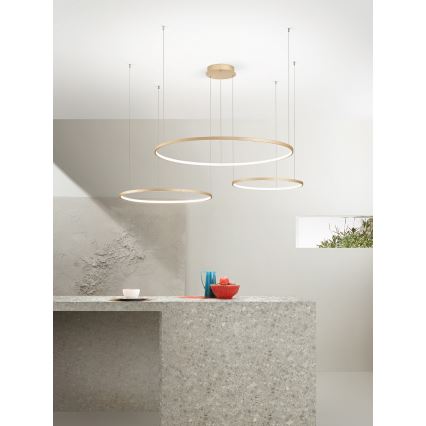 Ondaluce - Dimmbare LED-Pendelleuchte an Seil SOEL LED/28W/230V + LED/38W + LED/47W Ø 100/80/60 cm goldfarben