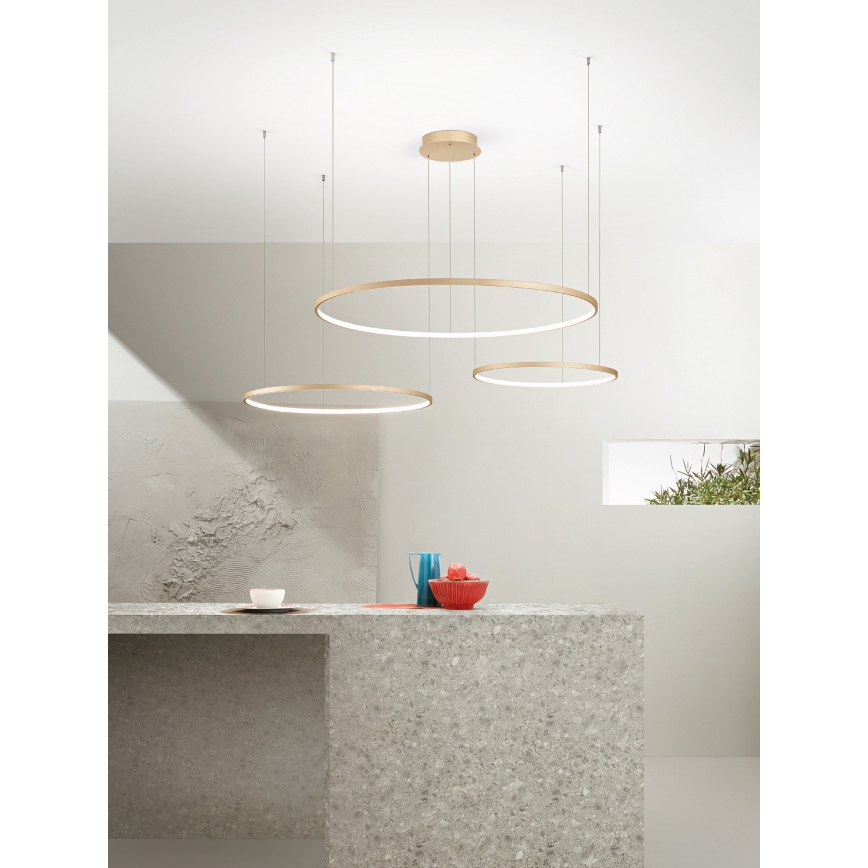 Ondaluce - Dimmbare LED-Pendelleuchte an Seil SOEL LED/28W/230V + LED/38W + LED/47W Ø 100/80/60 cm goldfarben