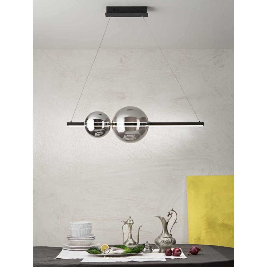 Ondaluce – Dimmbare LED-Pendelleuchte FUFI an Kabel, LED/40W/230V, schwarz/rauchschwarz