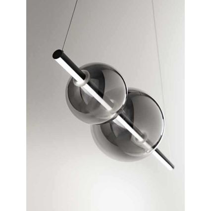 Ondaluce – Dimmbare LED-Pendelleuchte FUFI an Kabel, LED/40W/230V, schwarz/rauchschwarz