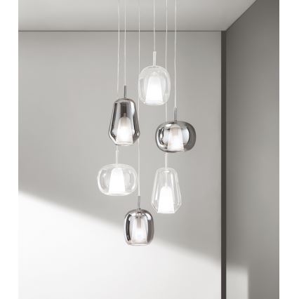 Ondaluce - Hängeleuchte am Kabel THELMA 1xE27/15W/230V Ø 19,5 cm gold/transparent