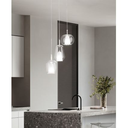Ondaluce - Hängeleuchte am Kabel THELMA 1xE27/15W/230V Ø 19,5 cm gold/transparent