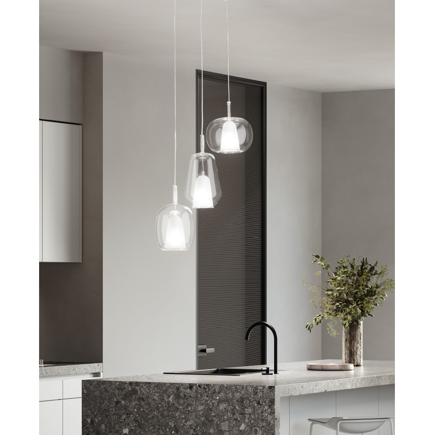 Ondaluce - Hängeleuchte am Kabel THELMA 1xE27/15W/230V Ø 19,5 cm gold/transparent